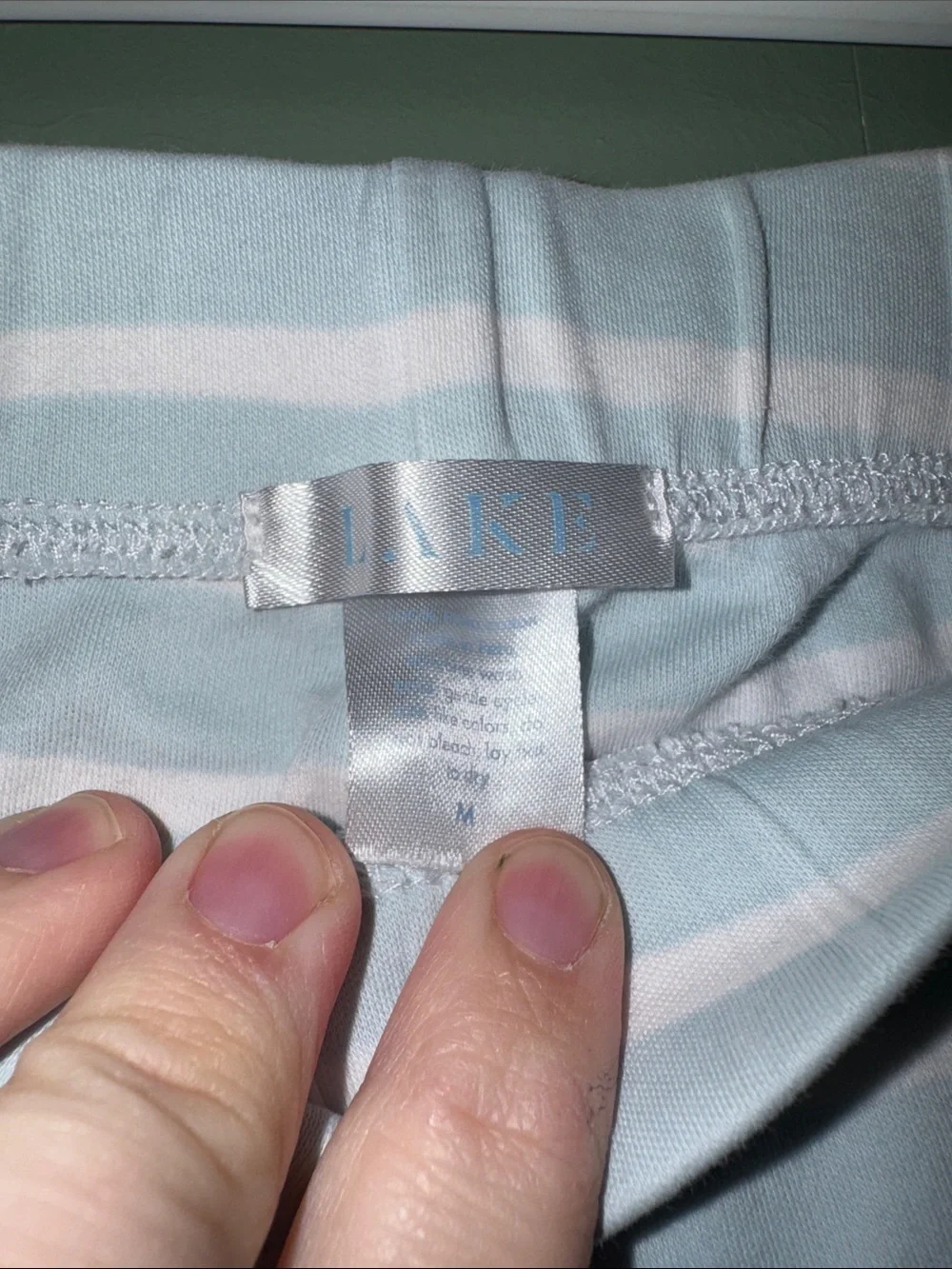LAKE Blue and White Stripe PJ Set 100% Pima Cotton Matching Medium - Picture 6 of 7